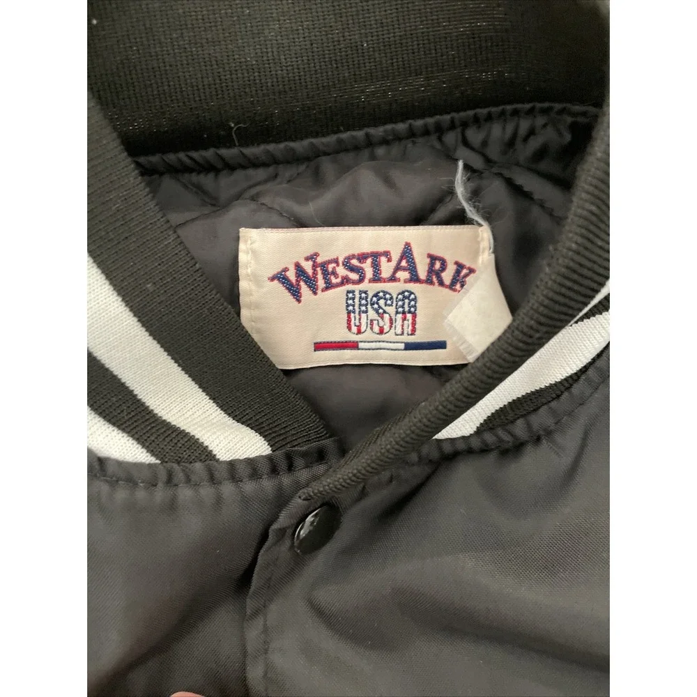 Vintage Buffalo Wild Wings Bomber Jacket Mens XL Westark Black Nylon Snap Front